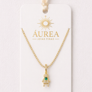 Colar Amor de Mãe  Pingente Menino Folheado a Ouro 18k
