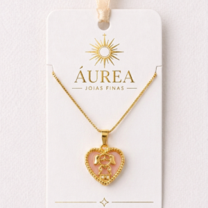 Colar Coração de Mãe Pingente Menina Folheado a Ouro 18k